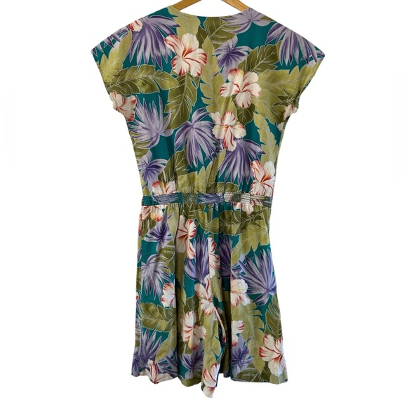 Vintage Hilo Hattie Hawaiian Floral Cotton Romper Green Purple Hibiscus - Picture 4 of 17